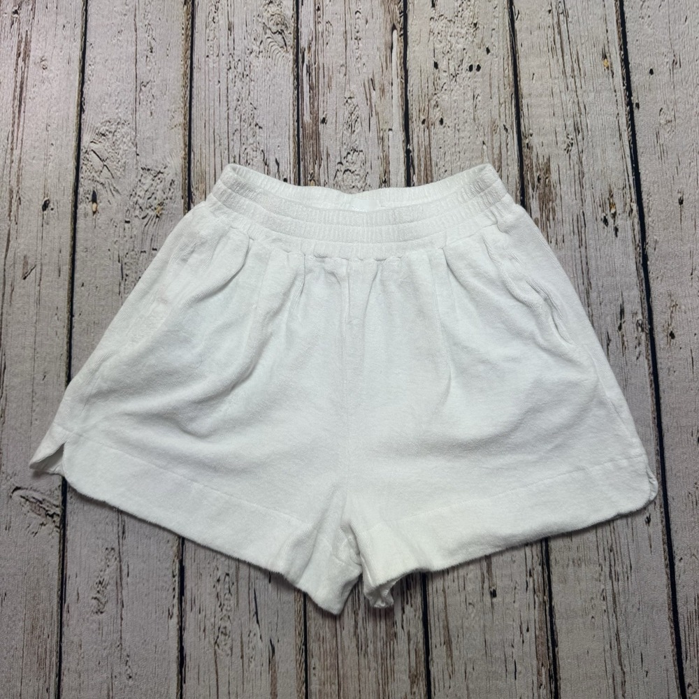 LMND White French Terry‎ Towel Elastic Waist Casual Beach Shorts Size Small